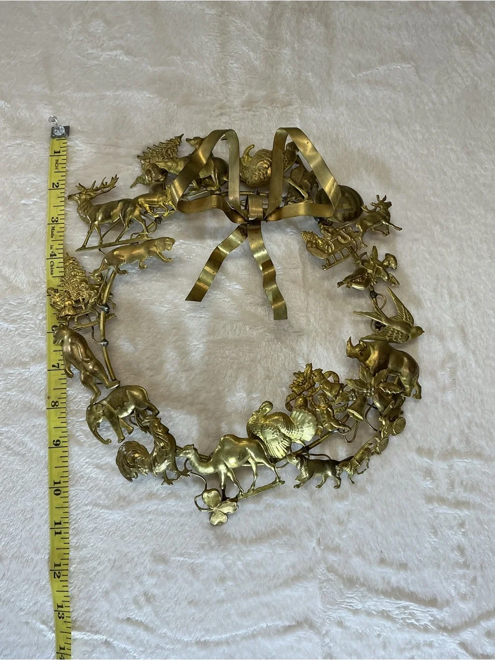Vintage Brass Animal Motif Holiday Wreath - Decorative Home Accent